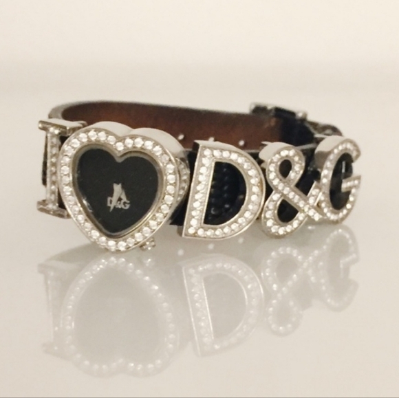 Dolce & Gabbana Accessories - ✨️ DOLCE & GABBANA I LOVE D&G BLACK LEATHER HEART RHINESTONE WATCH✨️